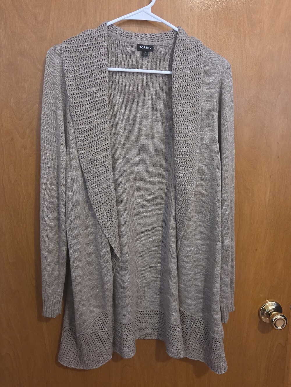 Torrid Taupe Open-Front Knit Cardigan Sweater, Size 2 (2X)